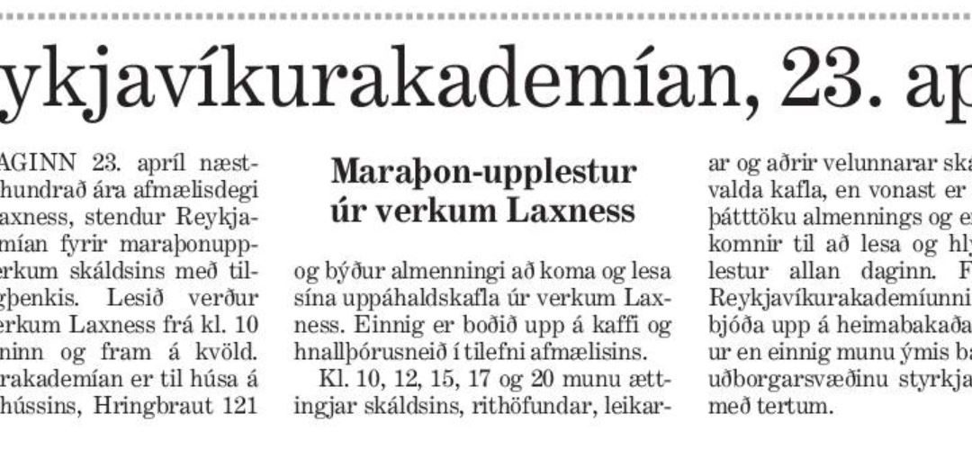 Maraþon-upplestur úr verkum Laxness